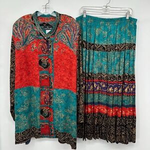 Vintage Carole Little Skirt Top Set Plus Size 22 Broomstick Eclectic Cottagecore